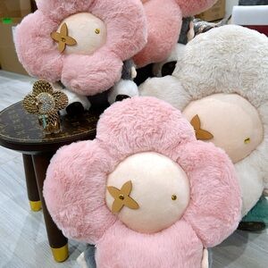 Pink and Cream Plush Flower Pillow